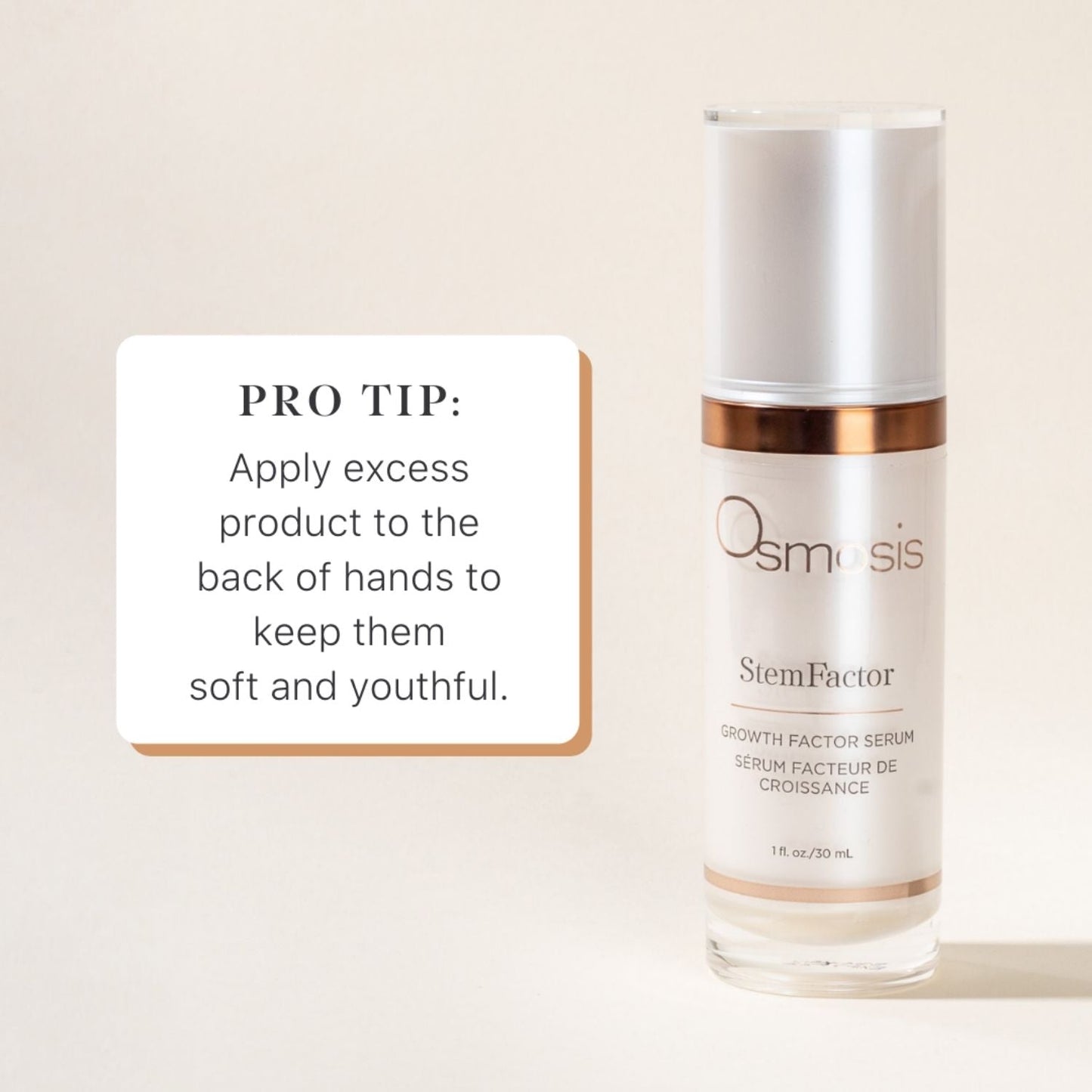 pro tip text with bottle of stemfactor on white background