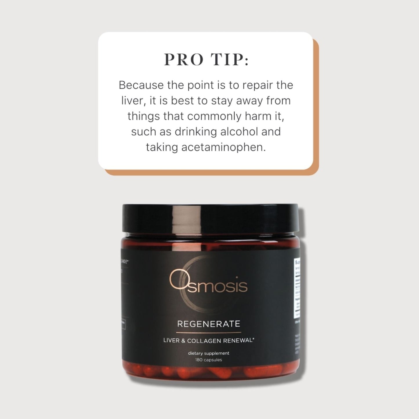 apothecary container with regenerate capsules with pro tip in text
