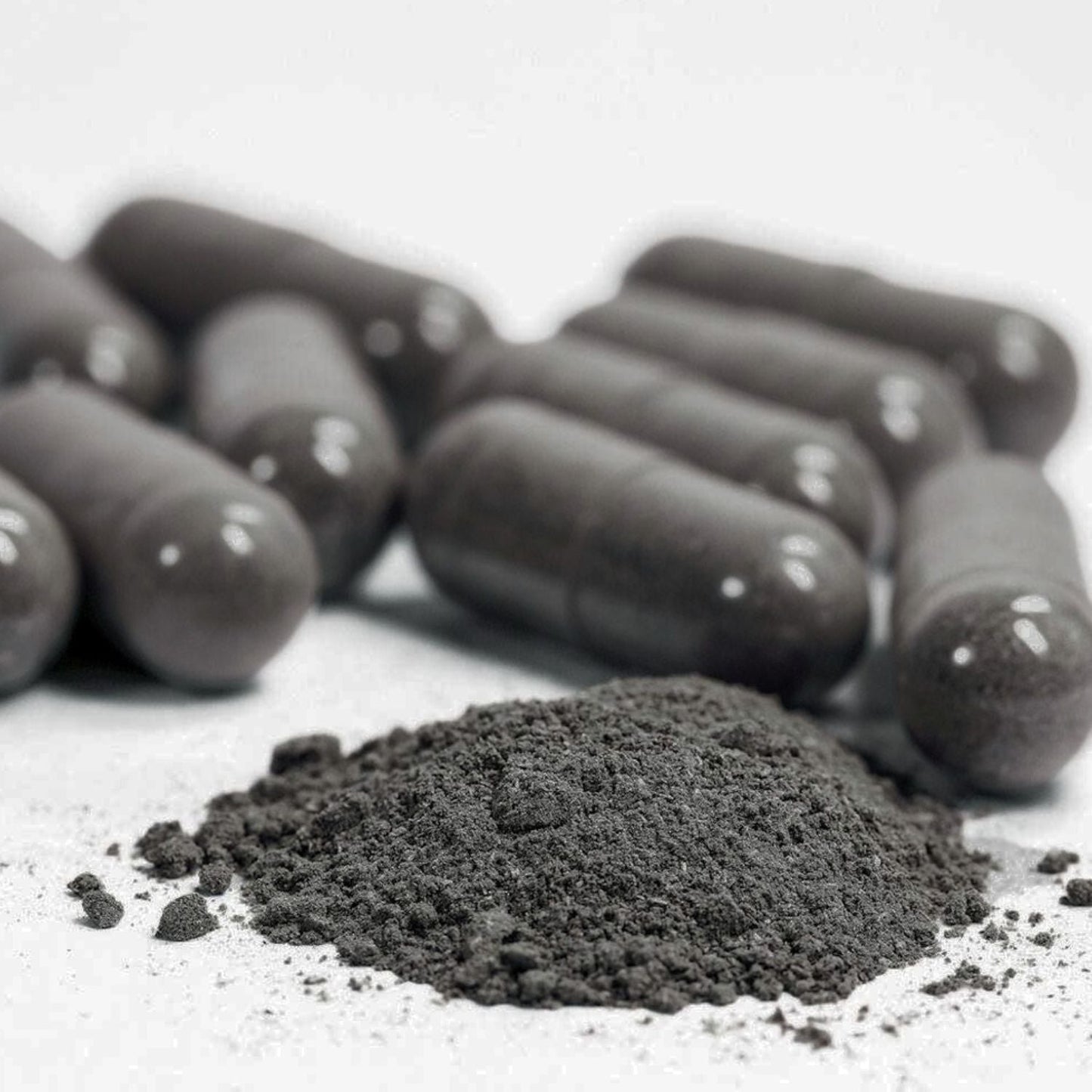 skin defense capsules and powder displayed out on white counter