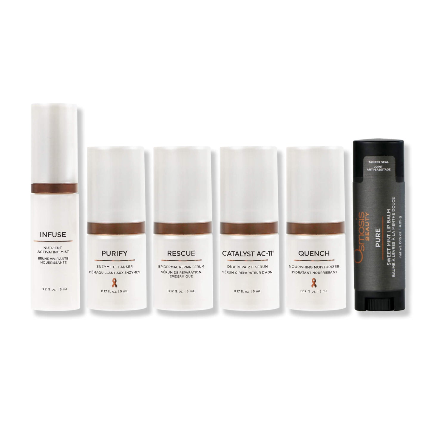 Large white box displayed with 6 products lined up in the pigmentation skincare kit on a white background