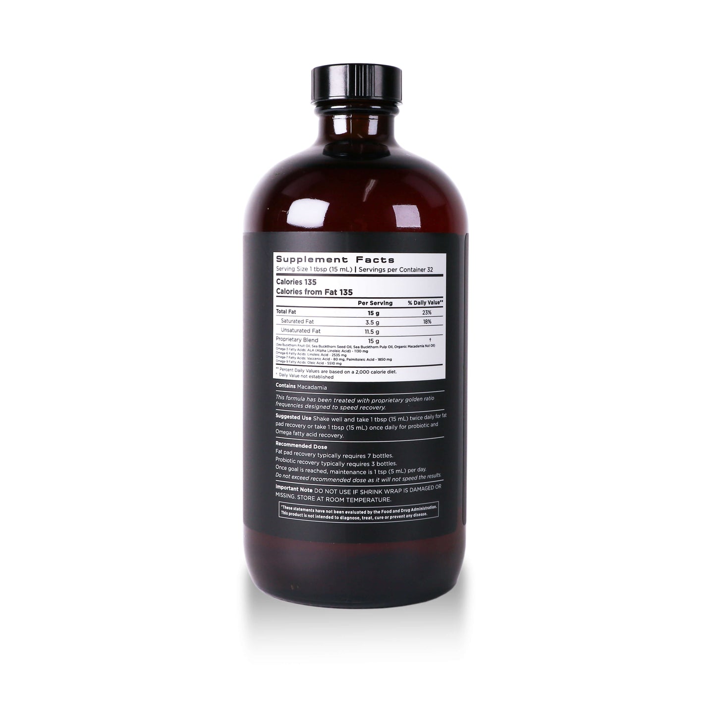 the back of a wellness elixir liquid displaying supplemental facts on a white background