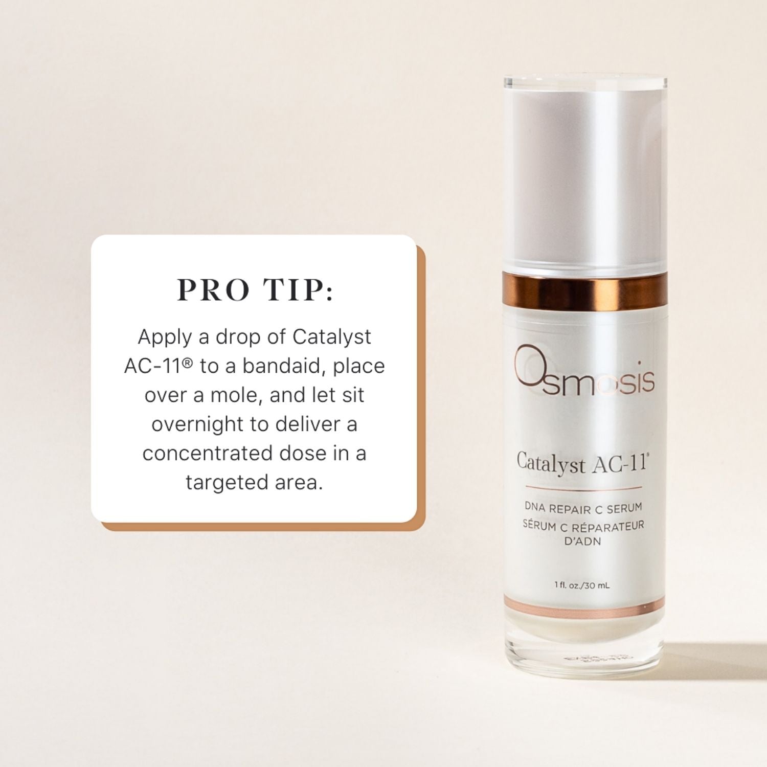 Bottle of Osmosis displayed with a pro tip text