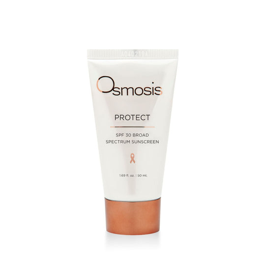 Tube of Osmosis protect spf displayed on white background