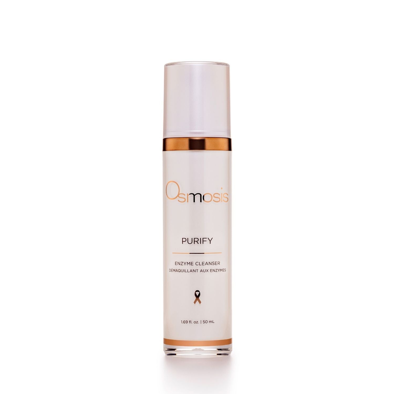 pearl bottle of purify cleanser by osmosis displayed on white background