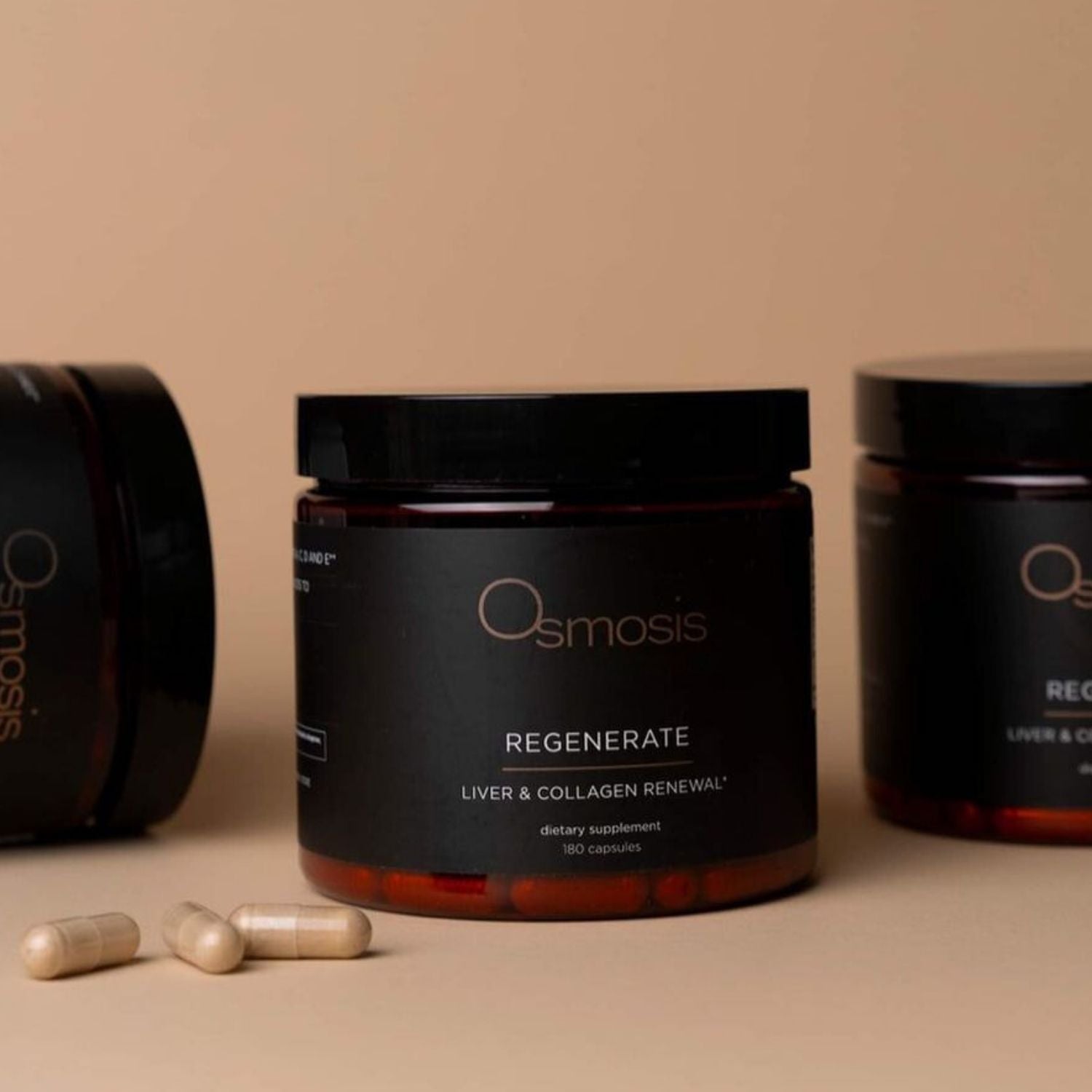 apothecary jars holding regenerate supplement capsules
