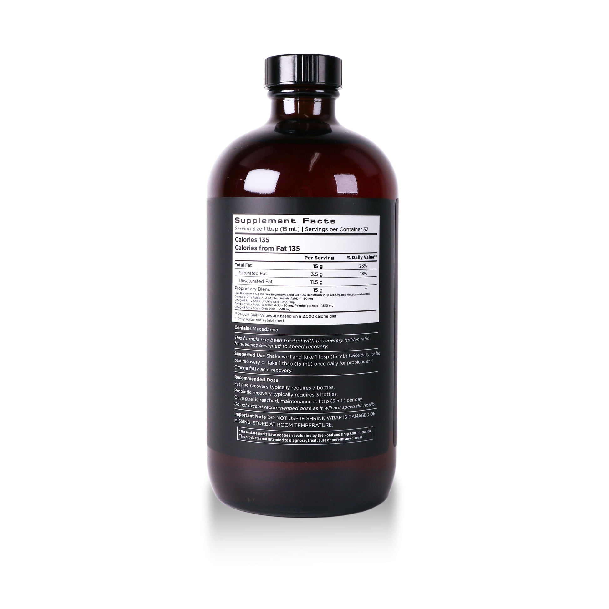 the back of a wellness elixir liquid displaying supplemental facts on a white background