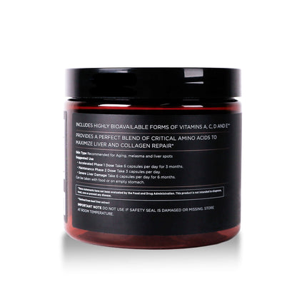 side view of jar of supplements on white background