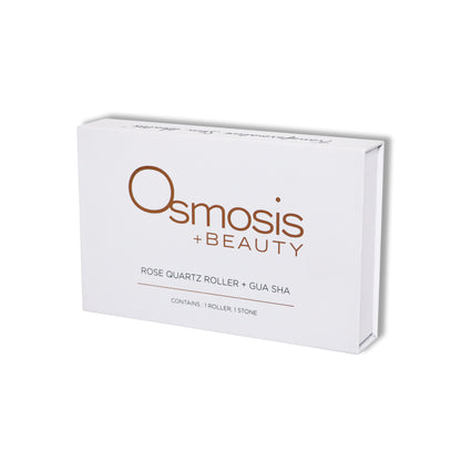 Rose Quartz Facial Roller and GuaSha box displayed on white background