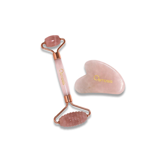 Rose Quartz Facial Roller and GuaSha displayed on white background